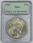 1923 US Silver $1 Peace Dollar PCGS MS64 Gen 1.2 Rattler Holder