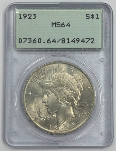 1923 US Silver $1 Peace Dollar PCGS MS64 Gen 1.2 Rattler Holder