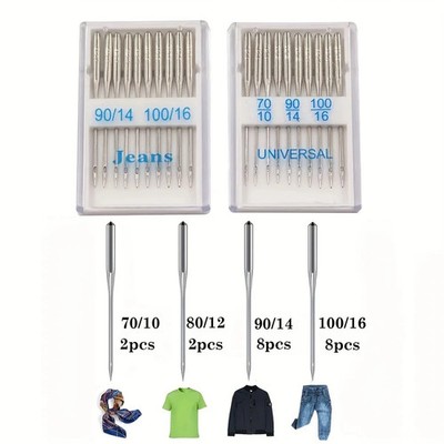 20 sewing machine needles, sizes 70, 90, 100, flat shank, 2 x 10 sewing machine