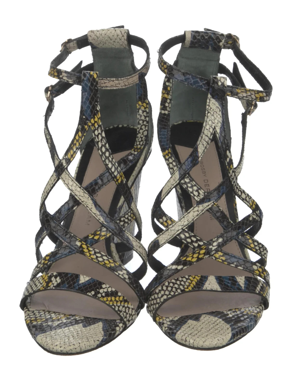 Derek Lam 10 Crosby Strappy Sandals Womens 8 Neutrals Snakeskin Leather Buckle