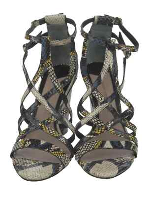 Derek Lam 10 Crosby Strappy Sandals Womens 8 Neutrals Snakeskin Leather Buckle
