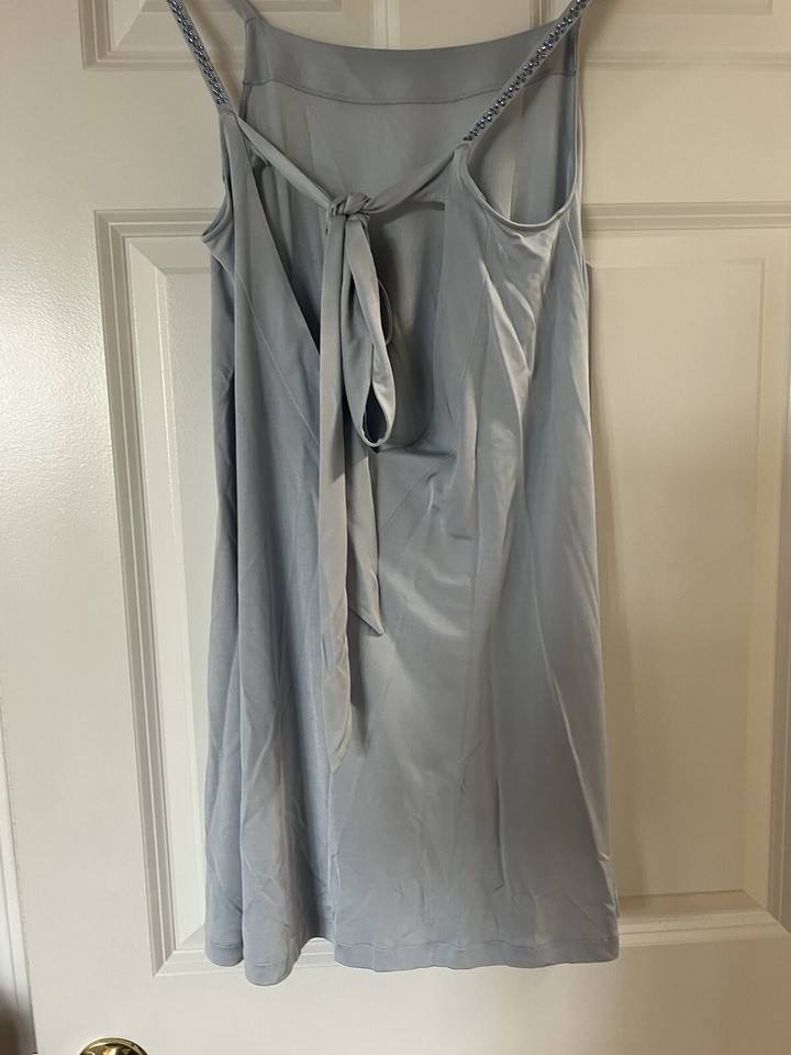 La Perla 100 Silk Slip Chemise Dress Size 4 Blue Tie Back Open Nighty