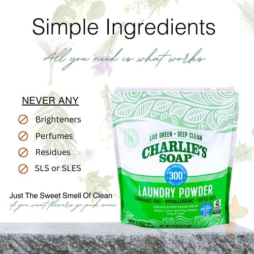 Charlie’s Soap 8lb Hypoallergenic Laundry Powder - Deep Clean for Sensitive Skin - Picture 9 of 11