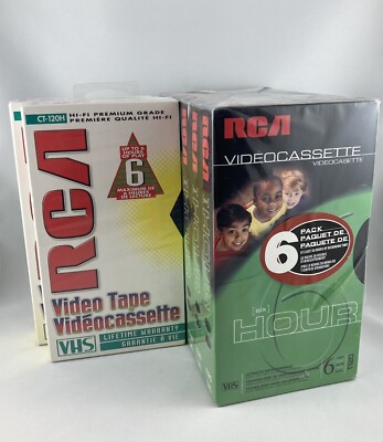 RCA VHS T120 6 Pack & CT-120H 2 Pack Recordable Videocassette New & Sealed