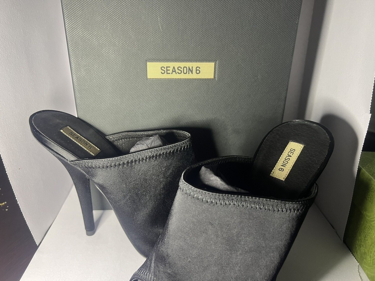 Yeezy Season 6 Stretch Charcoal Fabric Mule 110 mm Heel Lambswool