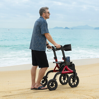 MAXWALK All-Terrain Rollator Walker for Seniors 12''Rubber Wheels Foldable Walker