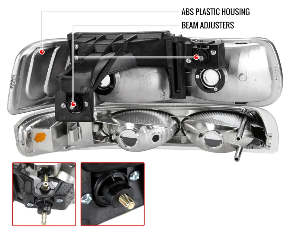 99-02 Silverado 00-05 Suburban Tahoe Black Headlights + Turn Signal w/ Amber - Image 2 of 2