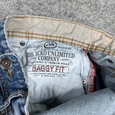 Ecko Unltd Jeans Mens 36 Blue Baggy Fit Skater Hip-Hop Wide Leg Embroidered