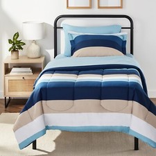 Sabanas Juego De Ropa Para Cama Twin Size 5 Piezas Set Verde Raya Azul Almohadas