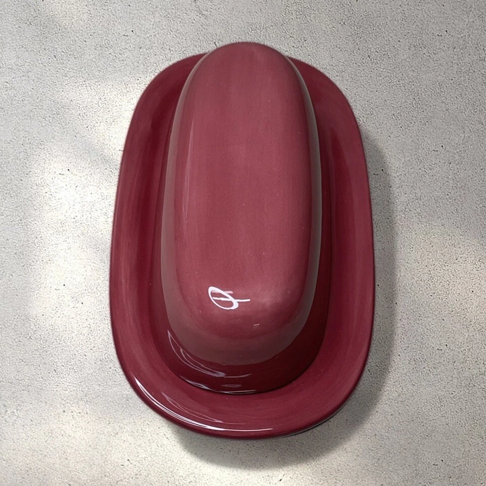 Pottery Barn Merlot Glazed Ceramic 1/4 Lb. Sausalito Covered Oval Butter Dish - Image 3 of 4