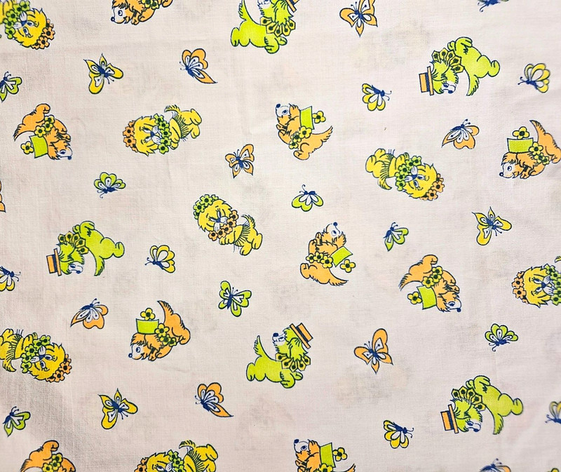 Fitted Crib Sheet  Baby Toddler Cotton Puppies Butterflies Vintage 1960s 70s