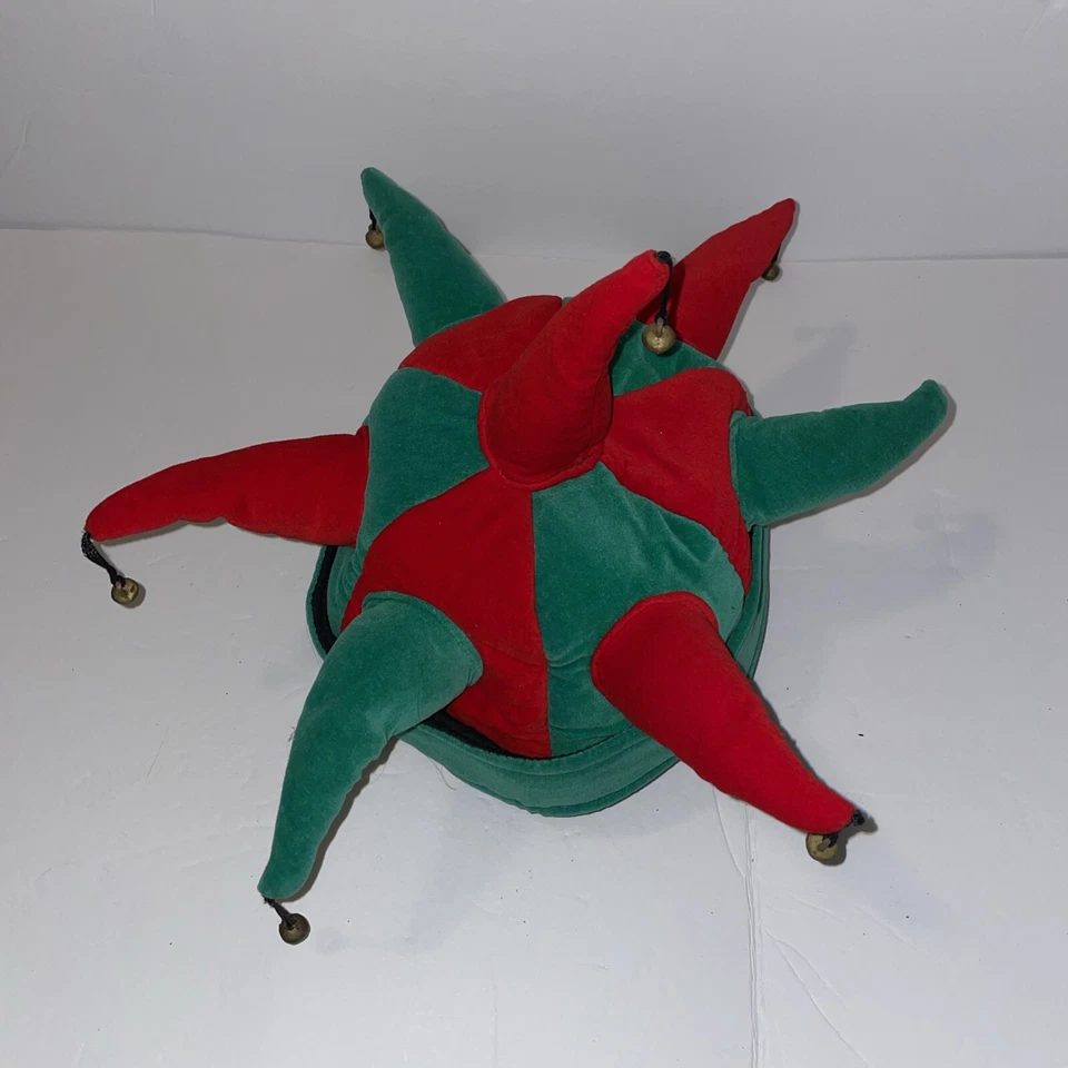 Sombrero bufón con campanas, peluche. Rojo y verde. Foto 2 de 4