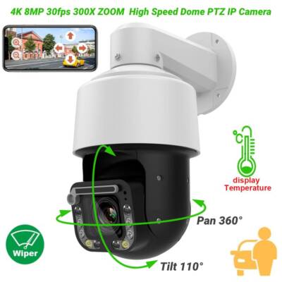 Hikvision Kompatibel 4K 8MP 30fps 300X ZOOM POE Speed Dome PTZ Wiper IP Kamera