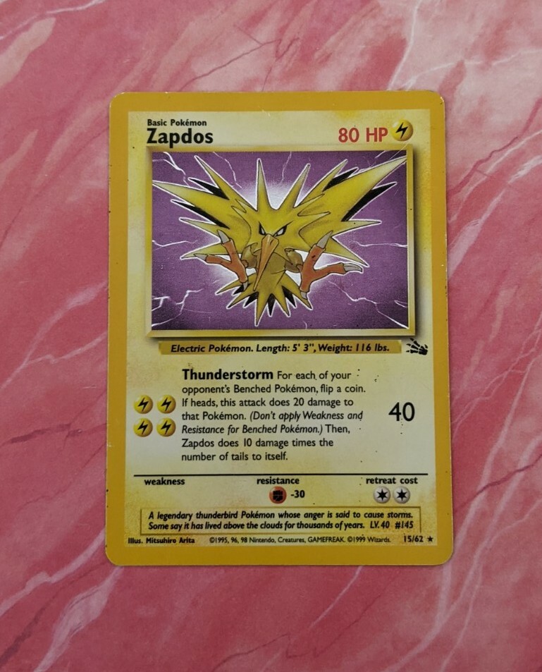 Zapdos 15/62 Fossil Set Holo Rare Pokemon Card NM 1999 - Good Condition