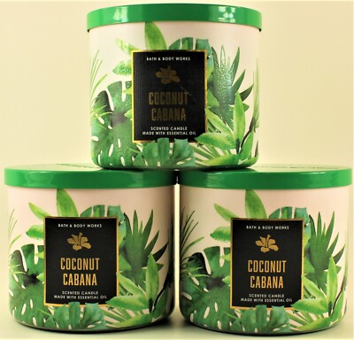 QTY 3 - Bath & Body Works White Barn COCONUT CABANA 3Wick 14.5 Oz Candle
