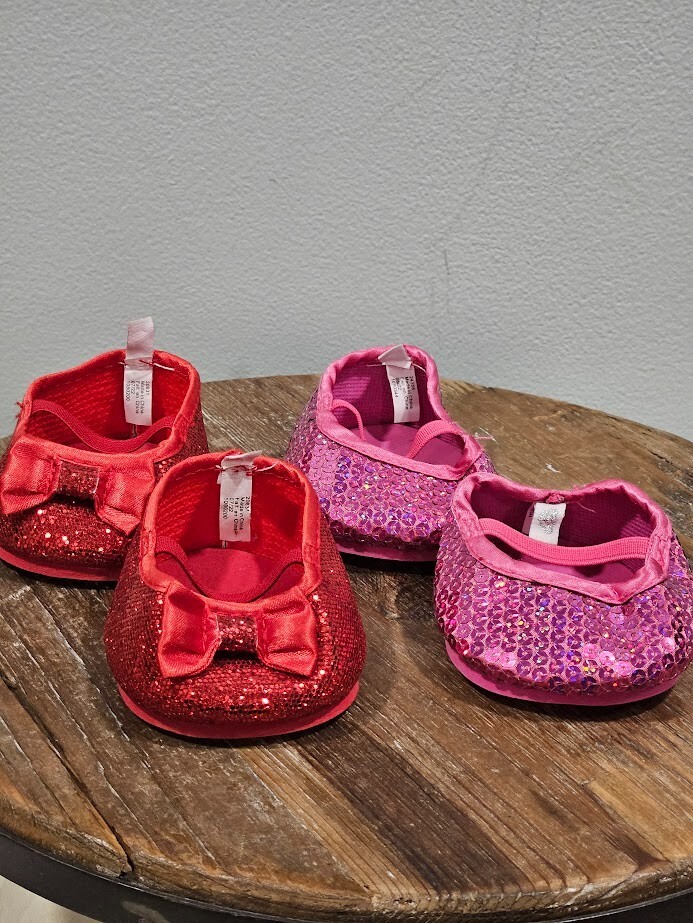 Red Glitter Mary Jane & Pink Sparkle Flats for Build-A-Bear Dolls