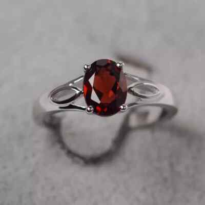 2ct Lab-Created Engagement Ring Garnet Solitaire Split Shank White Gold Plated