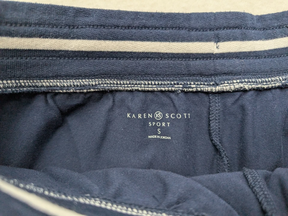 Pantalón corto Karen Scott Sport para mujer talla S azul blanco a rayas tejido elástico Foto 3 de 4