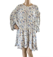 FREE PEOPLE Floral Pleated Dress Ruffled Oversize Pockets Size M Boho