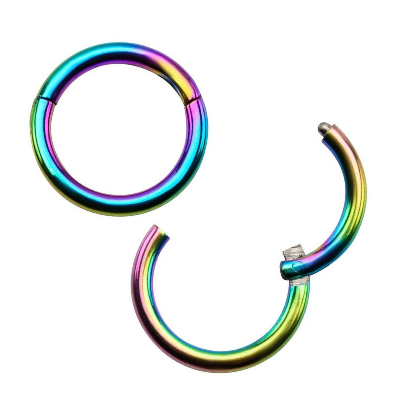 Rainbow Hinged Segment Captive Earring Helix Nipple Rook Steel Piercing Ring 8mm