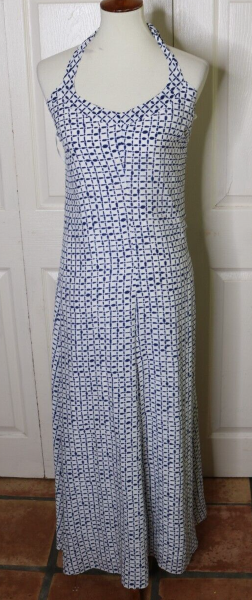 Vineyard Vines Halter Maxi Dress Blue White Silk Fully Lined Sz 00