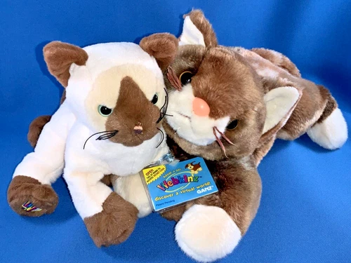 MINT VTG SET 2 CATS EUC - 12” TY POUNCE THE CAT & 8” WEBKINZ GANZ SIAMESE w/TAG