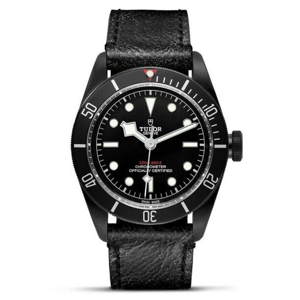 TUDOR BLACK BAY DARK 41 BLACK PVD BLACK LEATHER STRAP WATCH