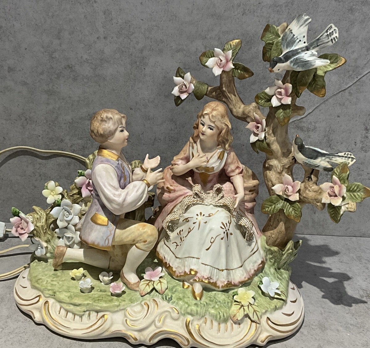 Lenwile Ardalt Couple Vintage Figurine Lighted 12” Porcelain Lamp