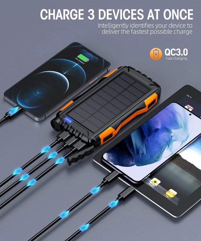 Power Bank - Solar Charger - 42800mAh Portable Charger (Orange) Power Bank - Solar Charger - 42800mAh Portable Charger (Orange)