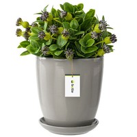 Blumentopf BlumenüBertopf Grau Blumenschale Mit Untersetzer Rund H=21,5 Cm