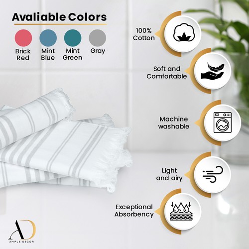 Amplio juego de toallas de mano para cocina de decoración de 2 colores 100% algodón surtidos - Imagen 4 de 36
