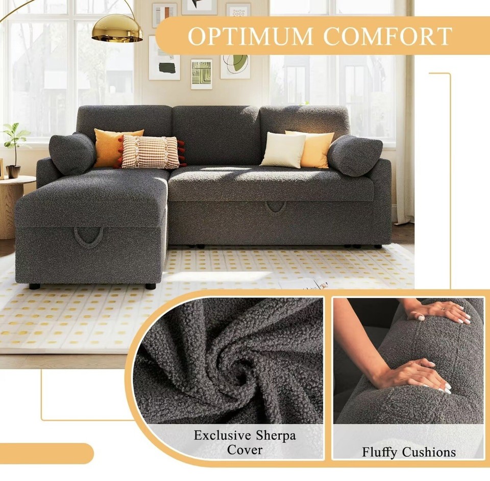 Sofa Bed Reversible Convertible Sleeper Pull Out Couches with Storage