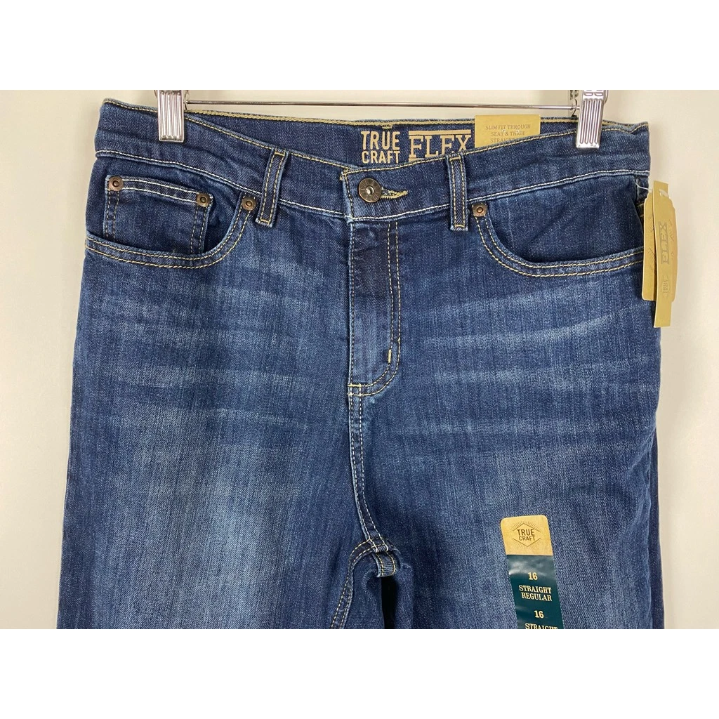 True Craft Flex Boys Straight Leg Jeans Blue Denim Adjustable Waist Pockets 16R