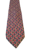 Robert Talbot Neck Tie Mens Red Blue Tan Geometric Silk Made in USA Business