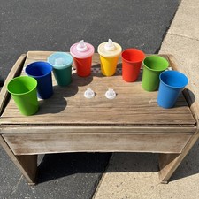 Vintage Lot Of 8 Tupperware 109 Sippy Cups w/3 Lids Mixed Colors Retro READ