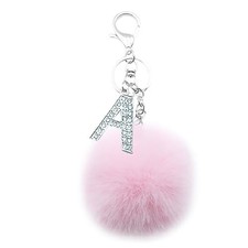 Unpafcxddyig Pom Pom Keychain Artificial Fur Pink Ball Rhinestone Pink a