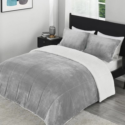 Amazon Basics Ultra-Soft Micromink Sherpa Bettdecken-Set Grau King