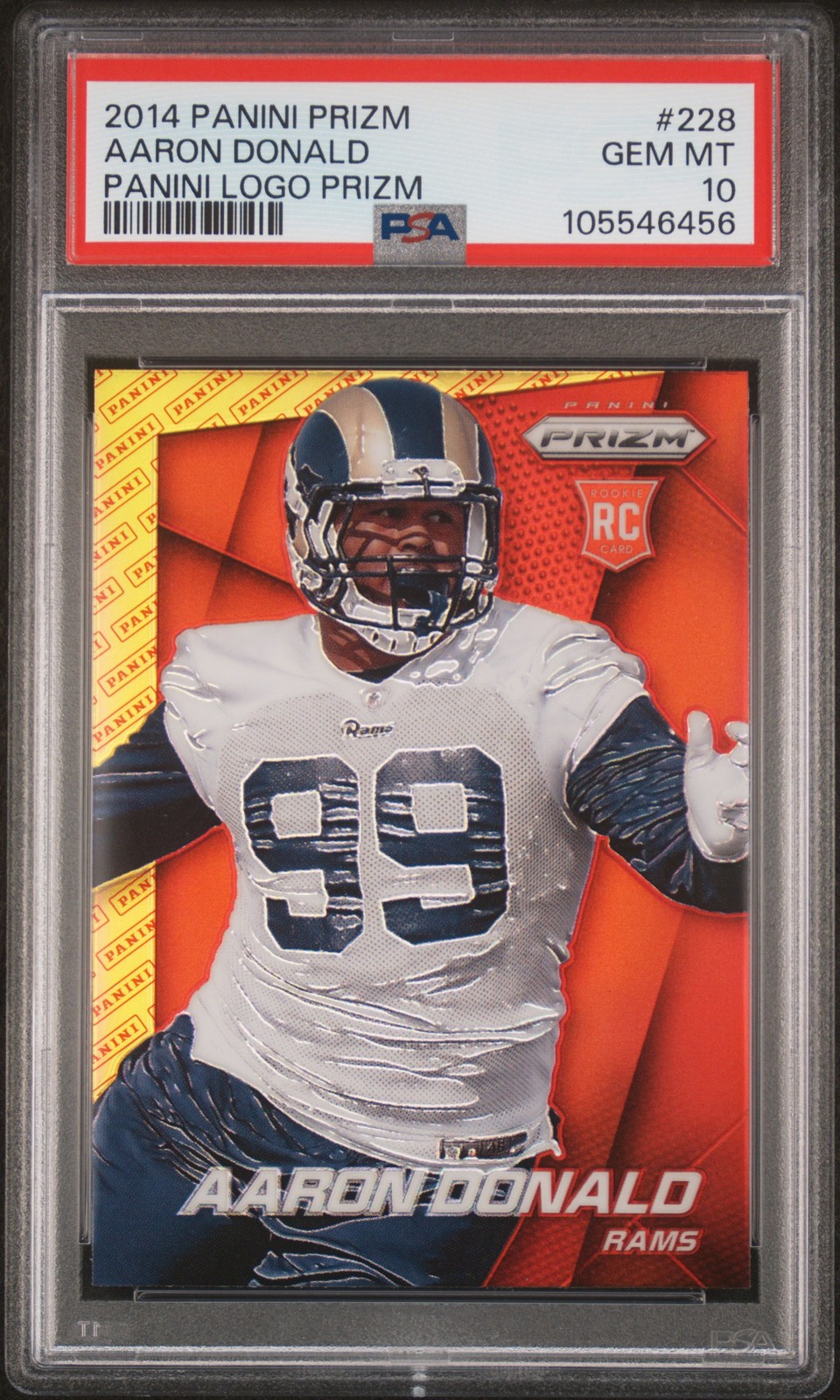 2014 PANINI PRIZM PANINI LOGO PRIZM #228 AARON DONALD ROOKIE RC PSA 10