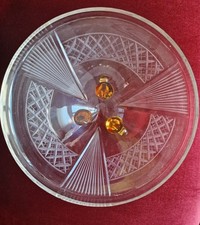 Edle Glasschale mit Bernsteinfarbenen Glasf&uuml;&szlig;en Vintage 1930-1960 Top Zustand