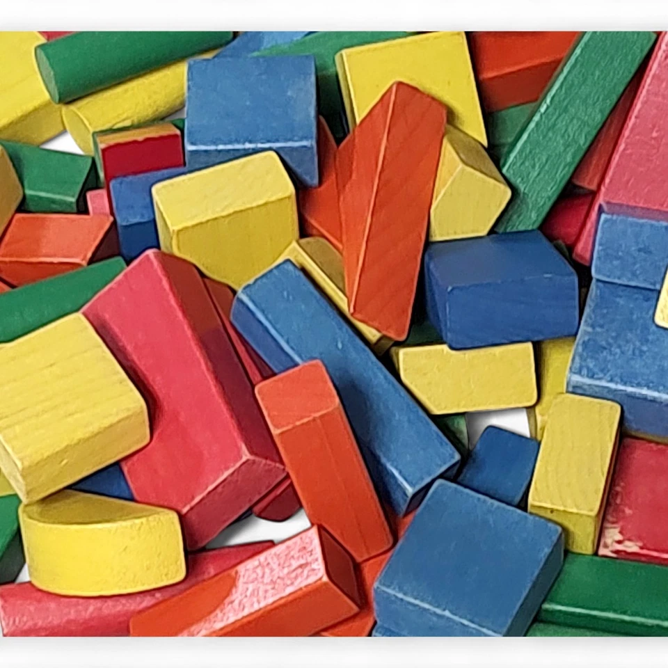 Over 3.5+ Pounds Vintage Playskool Colored Wooden Building Blocks - Image 3 of 4