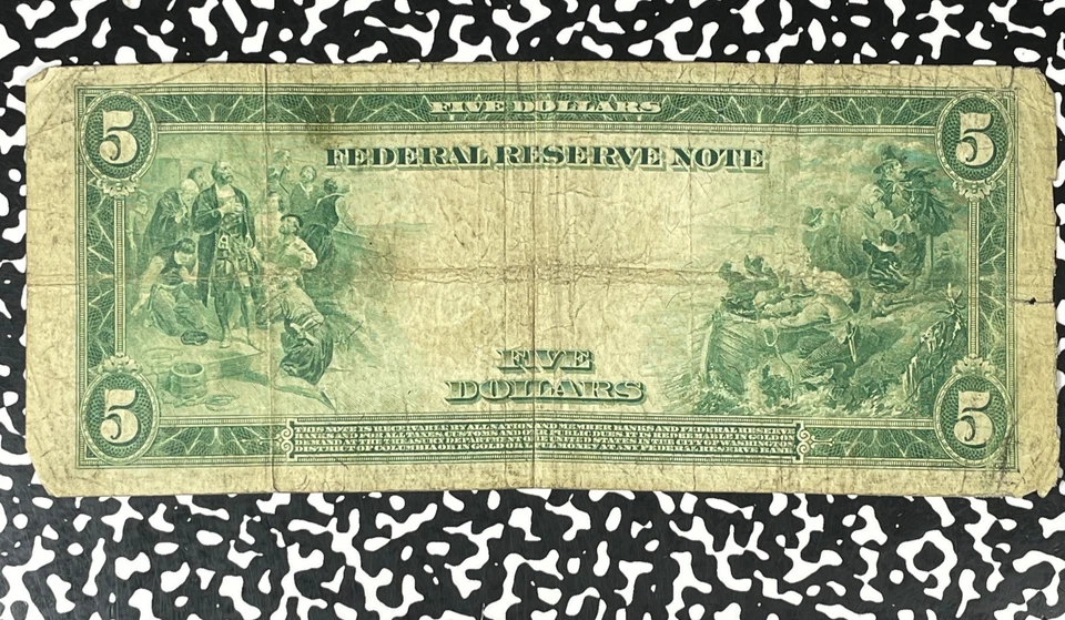 1914 U.S. $5 Dollars Blue Seal Federal Reserve Note Lot#A9966 - Image 2 of 2