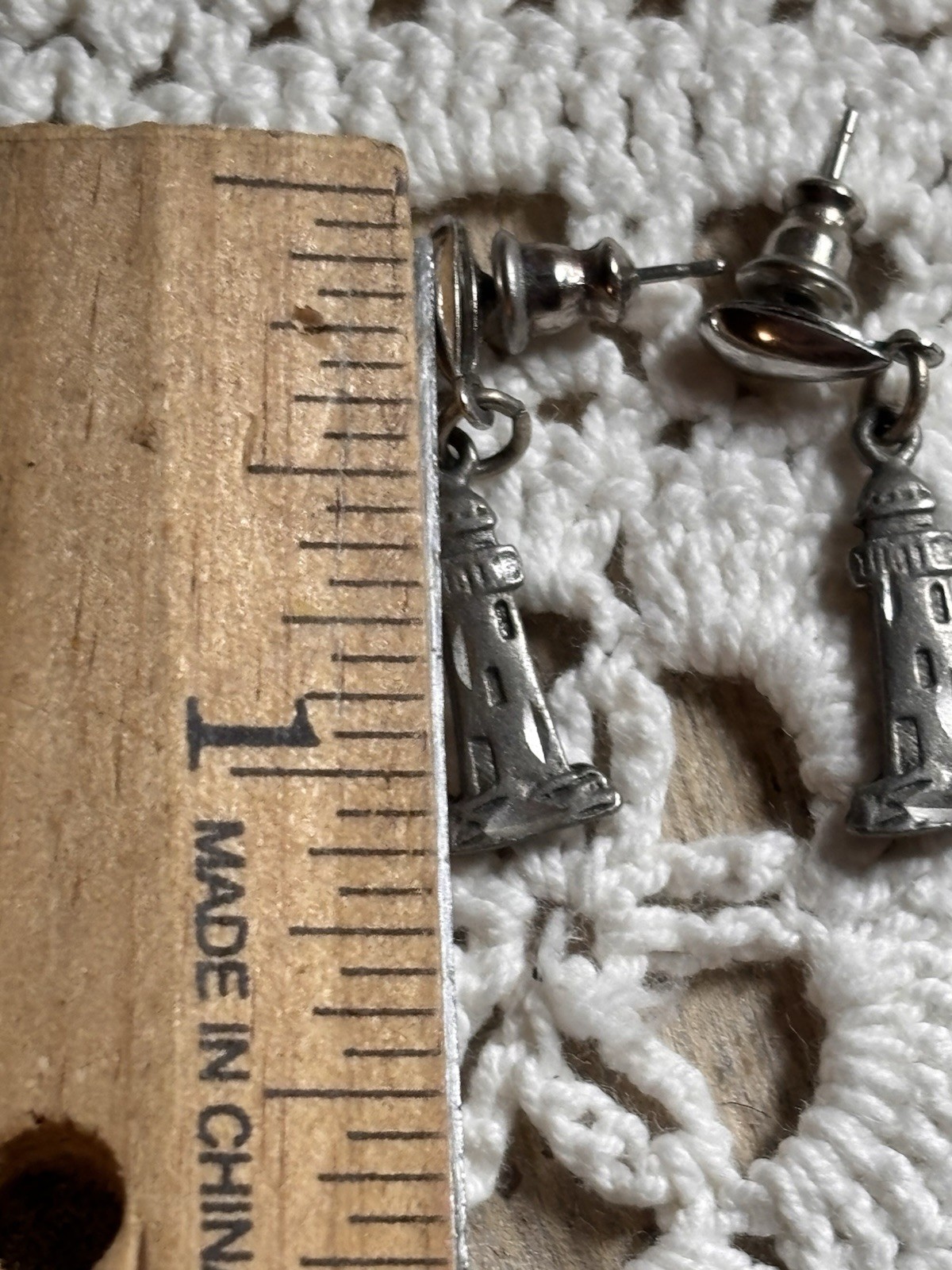 Pewter Lighthouse Dangle Post Earrings - image 4