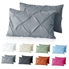 Pintuck Pillow Cases Size Set of 2 Pillow Shams Decorative Queen Light Gray