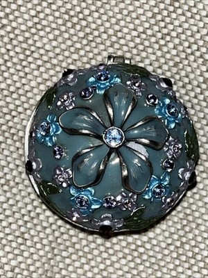 Rucinni Floral Enamel Crystal Metal Teal Purple Round Trinket Box
