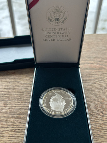 1990-P US Mint Eisenhower Centennial Commemorative Silver Proof Dollar, OGP COA! - Picture 2 of 6