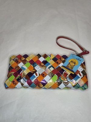 Nahui Ollin Woven Wrapper Clutch Wristlet w/Red Patent Leather Strap