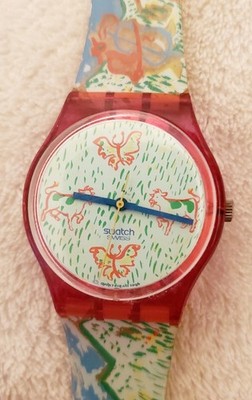 Swatch Watch Gent Alphorn Working With New Battery Missing Buckle N Back Cover.