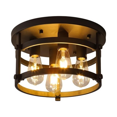 4-Light Farmhouse Flush Mount Round Vintage Metal Ceiling Light Fixtures, Rus...