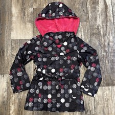 London Fog Girls 7 Trench Coat - Black W/ Pink Accents - Removable Hood - Lined