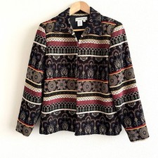 Coldwater Creek Brocade Jacket Womens Small Artsy Boho Colorful Dark Feminine